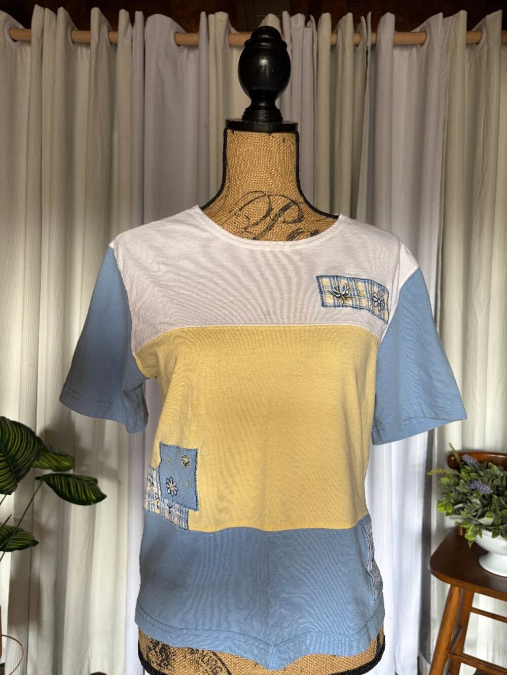 Women's Blue and Yellow T-shirt